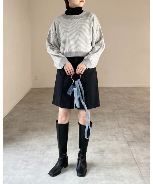 She's Closet（シーズクローゼット）の「クルーネック長袖ヘリンボーンジャガードニットプルオーバー（ニット/セーター・レディース・ブラック/グレー/ベージュ・FREE）」の10枚目の写真