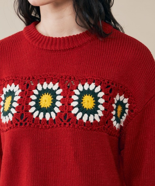 MERLOT（メルロー）の「クロシェSUNNYニット（ニット/セーター・レディース・グリーン/レッド・FREE）」の5枚目の写真