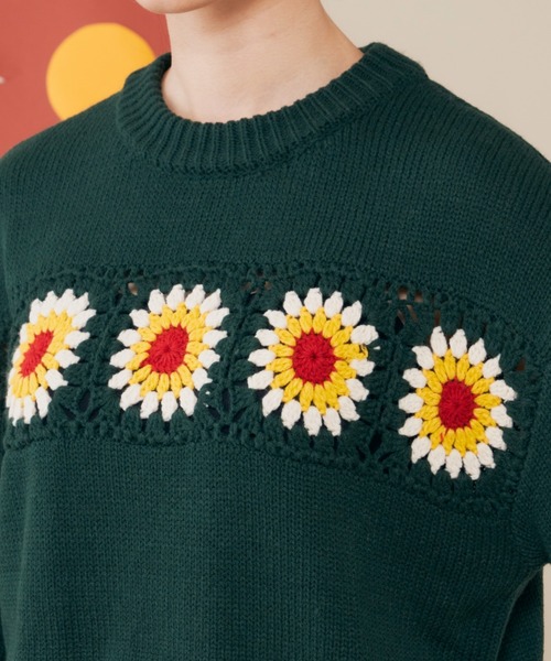 MERLOT（メルロー）の「クロシェSUNNYニット（ニット/セーター・レディース・グリーン/レッド・FREE）」の4枚目の写真