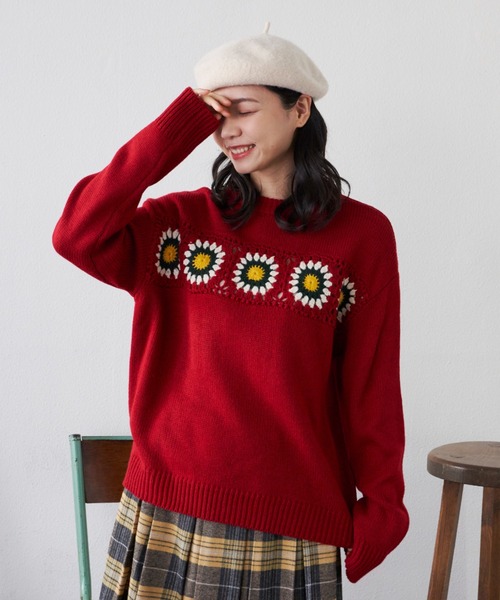 MERLOT（メルロー）の「クロシェSUNNYニット（ニット/セーター・レディース・グリーン/レッド・FREE）」の19枚目の写真