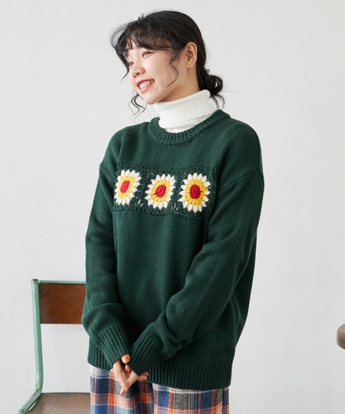 MERLOT（メルロー）の「クロシェSUNNYニット（ニット/セーター・レディース・グリーン/レッド・FREE）」の8枚目の写真