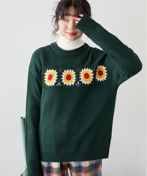 MERLOT（メルロー）の「クロシェSUNNYニット（ニット/セーター・レディース・グリーン/レッド・FREE）」の7枚目の写真