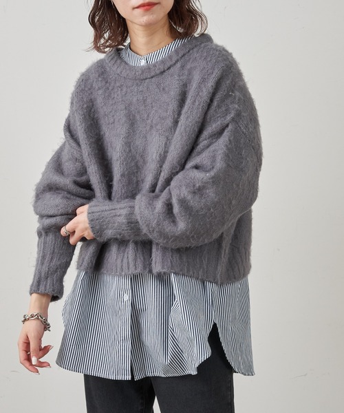 CIAOPANIC TYPY(チャオパニックティピー)の「【ZOZOTOWN限定】【セットアイテム】モヘアライクショートニット+バンドカラーロングシャツ(ニット/セーター・レディース・ブラック/ネイビー/グレー/サックスブルー/イエロー/サンドベージュ・ONE SIZE)」の2枚目の写真