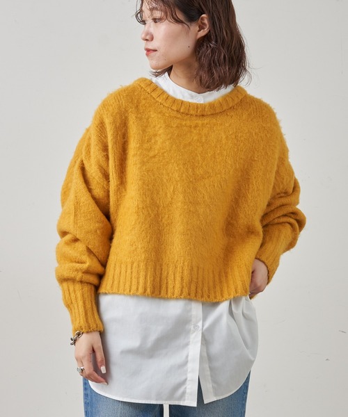 CIAOPANIC TYPY(チャオパニックティピー)の「【ZOZOTOWN限定】【セットアイテム】モヘアライクショートニット+バンドカラーロングシャツ(ニット/セーター・レディース・ブラック/ネイビー/グレー/サックスブルー/イエロー/サンドベージュ・ONE SIZE)」の6枚目の写真