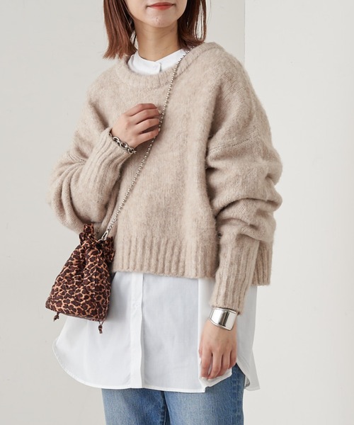 CIAOPANIC TYPY(チャオパニックティピー)の「【ZOZOTOWN限定】【セットアイテム】モヘアライクショートニット+バンドカラーロングシャツ(ニット/セーター・レディース・ブラック/ネイビー/グレー/サックスブルー/イエロー/サンドベージュ・ONE SIZE)」の3枚目の写真