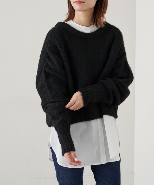 CIAOPANIC TYPY(チャオパニックティピー)の「【ZOZOTOWN限定】【セットアイテム】モヘアライクショートニット+バンドカラーロングシャツ(ニット/セーター・レディース・ブラック/ネイビー/グレー/サックスブルー/イエロー/サンドベージュ・ONE SIZE)」の16枚目の写真