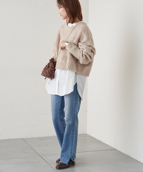 CIAOPANIC TYPY(チャオパニックティピー)の「【ZOZOTOWN限定】【セットアイテム】モヘアライクショートニット+バンドカラーロングシャツ(ニット/セーター・レディース・ブラック/ネイビー/グレー/サックスブルー/イエロー/サンドベージュ・ONE SIZE)」の9枚目の写真