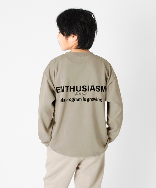 GLAZOS(グラソス)の「厚手天竺・ドロップショルダー前後ロゴプリント長袖Tシャツ(Tシャツ/カットソー・キッズ・ブラック/ホワイト/ベージュ系その他/ライトグリーン・130cm/140cm/160cm/150cm/170cm)」の1枚目の写真