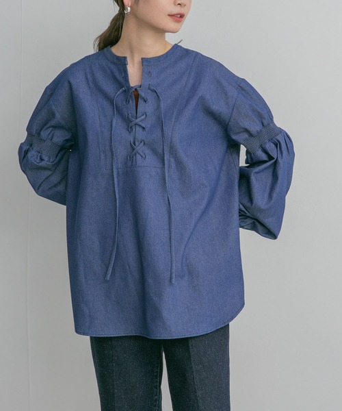 KBF（ケイビーエフ）の「スモッキングデニムブラウス（シャツ/ブラウス・レディース・ブラック/ブルー・ONE）」の16枚目の写真