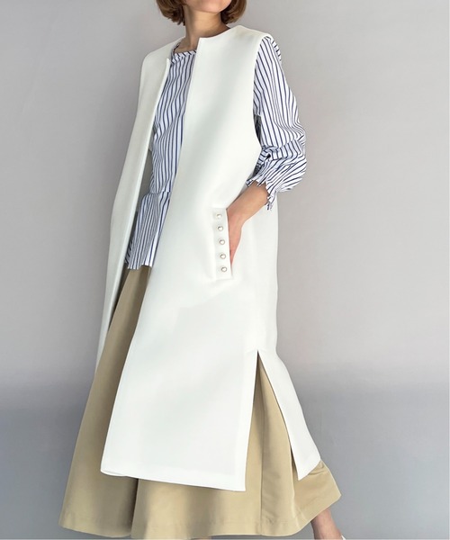 PICCIN（ピッチン）の「袖シャーリング裾フレアブラウス（シャツ/ブラウス・レディース・ネイビー/ホワイト系その他/ブルー系その他・M）」の9枚目の写真