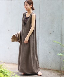 リネンコットンカットオフVネックワンピース
