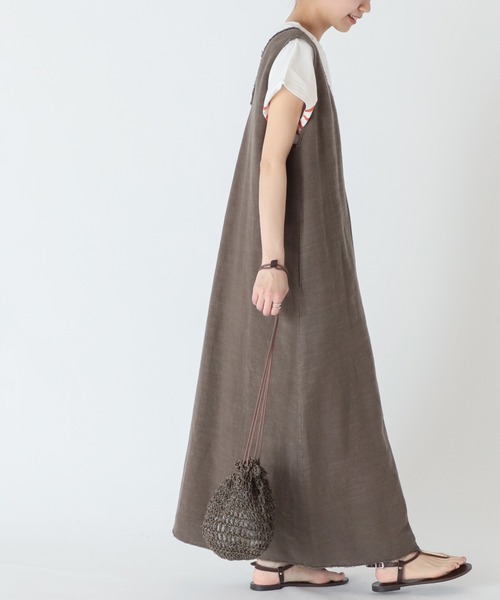 JOURNAL STANDARD relume(ジャーナルスタンダード レリューム)の「リネンコットンカットオフVネックワンピース(ワンピース・レディース・カーキ・FREE)」の5枚目の写真