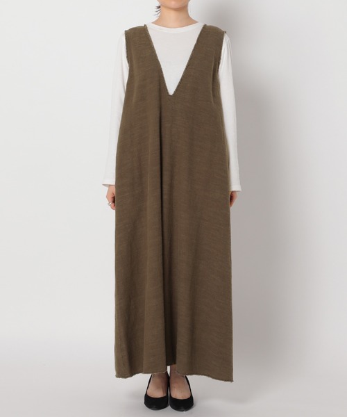 JOURNAL STANDARD relume(ジャーナルスタンダード レリューム)の「リネンコットンカットオフVネックワンピース(ワンピース・レディース・カーキ・FREE)」の7枚目の写真