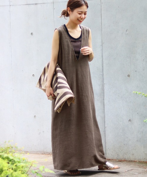 JOURNAL STANDARD relume(ジャーナルスタンダード レリューム)の「リネンコットンカットオフVネックワンピース(ワンピース・レディース・カーキ・FREE)」の20枚目の写真