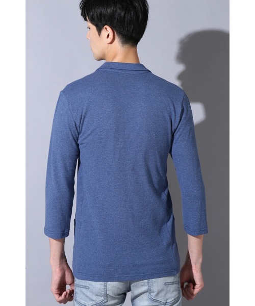 HIGH STREET（ハイストリート）の「HIGH STREET∴ワッフル7分袖テーラーカーディガン（カーディガン/ボレロ・メンズ・ブルー系1・M/LL）」の5枚目の写真