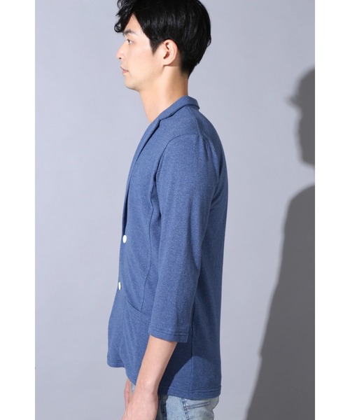 HIGH STREET（ハイストリート）の「HIGH STREET∴ワッフル7分袖テーラーカーディガン（カーディガン/ボレロ・メンズ・ブルー系1・M/LL）」の6枚目の写真