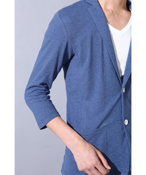 HIGH STREET（ハイストリート）の「HIGH STREET∴ワッフル7分袖テーラーカーディガン（カーディガン/ボレロ・メンズ・ブルー系1・M/LL）」の8枚目の写真