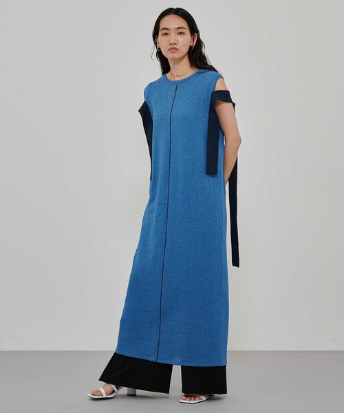 CITY TOKYO(シティトウキョウ)の「サイドカラーラインニットワンピ(ワンピース・レディース・グレー/ライトブルーグレー/ピンク/ダークグレー・2/1)」の5枚目の写真