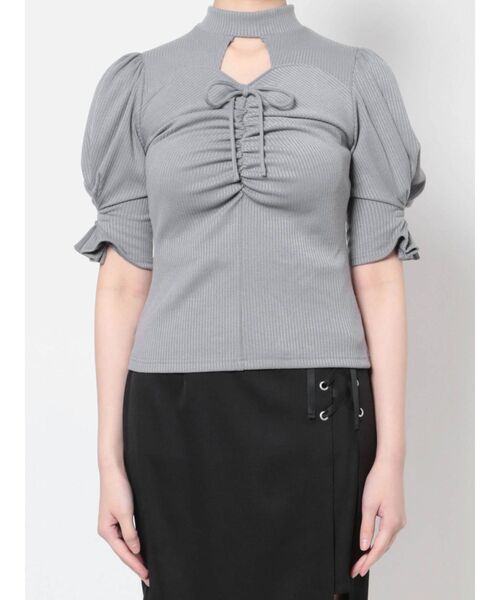 EATME（イートミー）の「FRONTギャザーデコルテリブTOP（Tシャツ