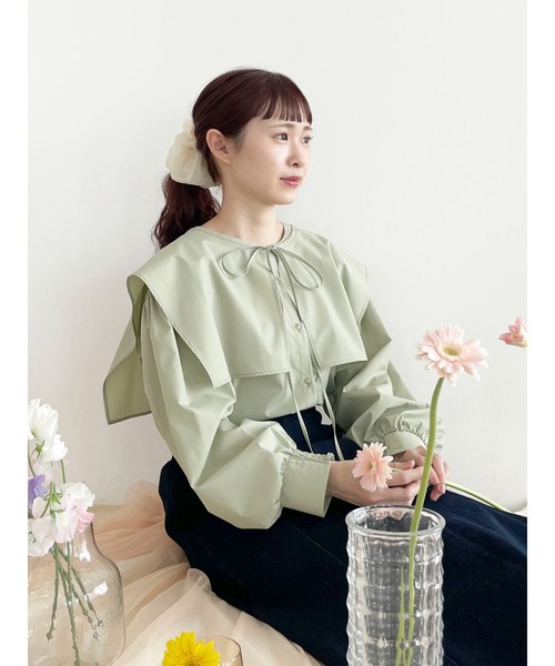 SLURR（スラ―）の「【ちょこびコラボ】スクエア付け襟ブラウス（シャツ/ブラウス・レディース・ミント・FREE）」の5枚目の写真