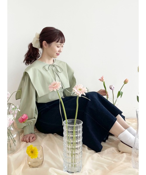 SLURR（スラ―）の「【ちょこびコラボ】スクエア付け襟ブラウス（シャツ/ブラウス・レディース・ミント・FREE）」の2枚目の写真