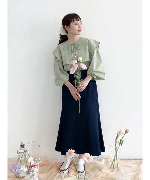 SLURR（スラ―）の「【ちょこびコラボ】スクエア付け襟ブラウス（シャツ/ブラウス・レディース・ミント・FREE）」の3枚目の写真