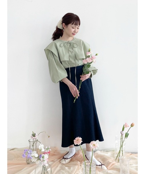 SLURR（スラ―）の「【ちょこびコラボ】スクエア付け襟ブラウス（シャツ/ブラウス・レディース・ミント・FREE）」の4枚目の写真