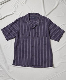 綿麻ストライプオープンカラー半袖シャツ