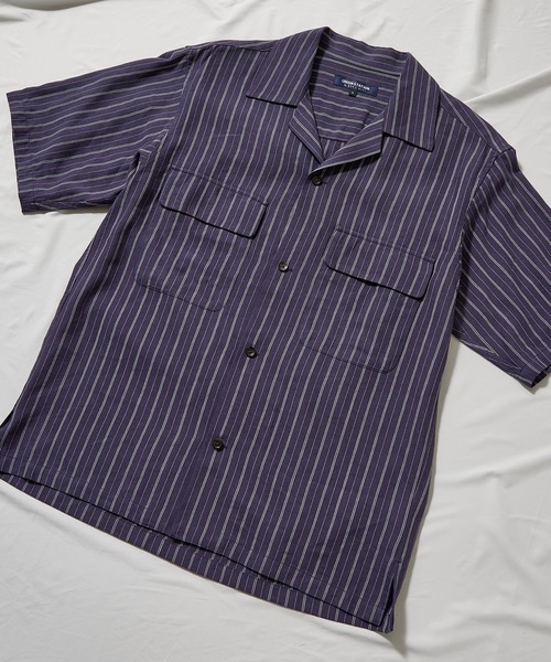 UNION STATION（ユニオンステーション）の「綿麻ストライプオープンカラー半袖シャツ（シャツ/ブラウス・メンズ・オフホワイト/ネイビー/レンガ・M/L）」の15枚目の写真