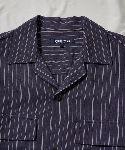UNION STATION（ユニオンステーション）の「綿麻ストライプオープンカラー半袖シャツ（シャツ/ブラウス・メンズ・オフホワイト/ネイビー/レンガ・M/L）」の16枚目の写真