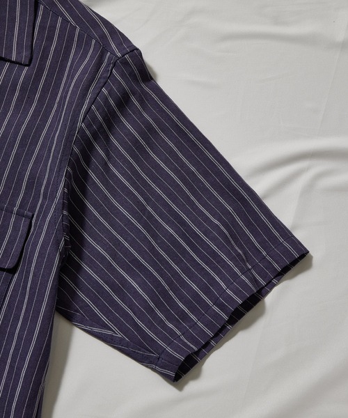 UNION STATION（ユニオンステーション）の「綿麻ストライプオープンカラー半袖シャツ（シャツ/ブラウス・メンズ・オフホワイト/ネイビー/レンガ・M/L）」の17枚目の写真