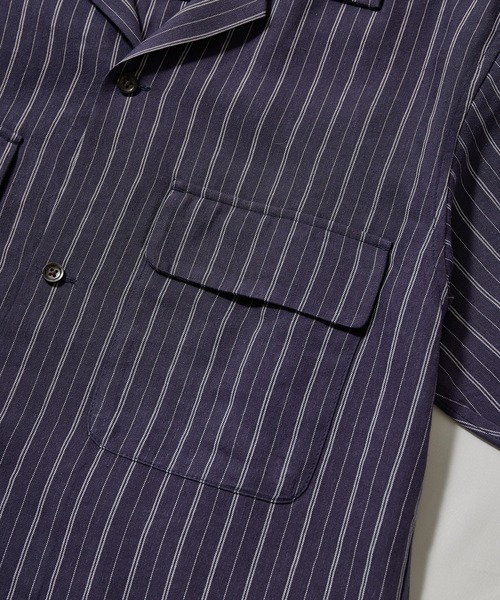 UNION STATION（ユニオンステーション）の「綿麻ストライプオープンカラー半袖シャツ（シャツ/ブラウス・メンズ・オフホワイト/ネイビー/レンガ・M/L）」の18枚目の写真