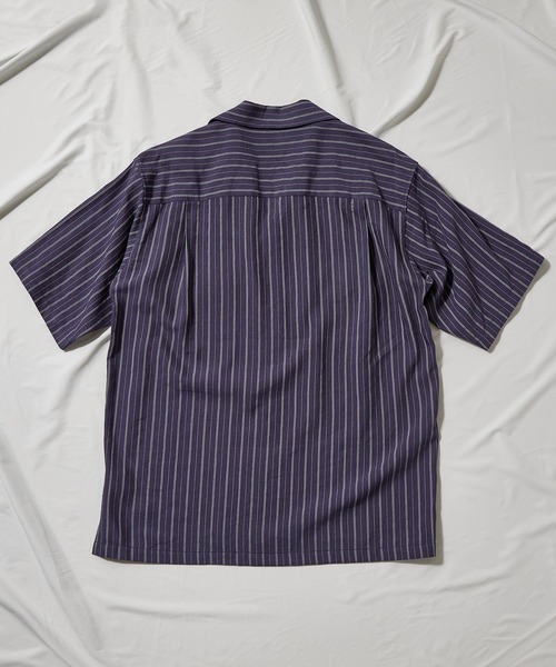 UNION STATION（ユニオンステーション）の「綿麻ストライプオープンカラー半袖シャツ（シャツ/ブラウス・メンズ・オフホワイト/ネイビー/レンガ・M/L）」の22枚目の写真