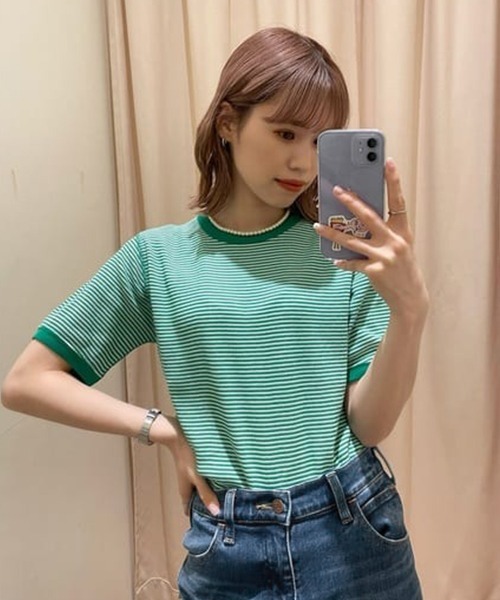 RODEO CROWNS WIDE BOWL（ロデオクラウンズワイドボウル）の「ボーダーリブTシャツ（Tシャツ/カットソー・レディース・ブラック系その他/グリーン系その他/オレンジ系その他・FREE）」の3枚目の写真