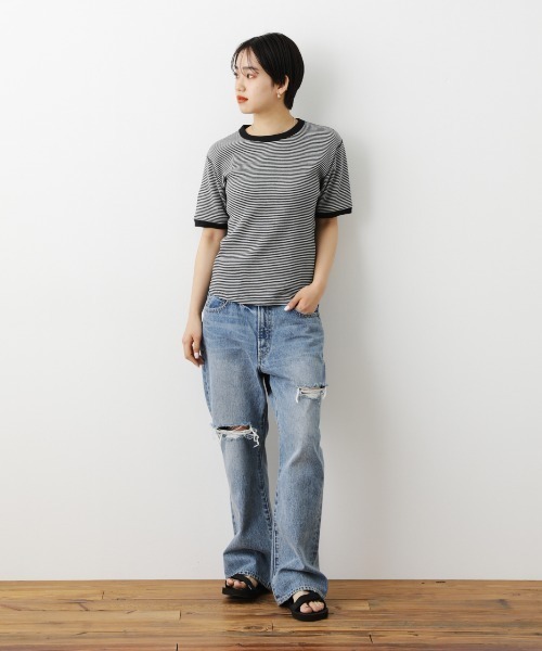 RODEO CROWNS WIDE BOWL（ロデオクラウンズワイドボウル）の「ボーダーリブTシャツ（Tシャツ/カットソー・レディース・ブラック系その他/グリーン系その他/オレンジ系その他・FREE）」の9枚目の写真