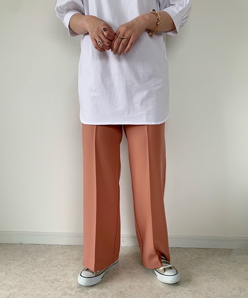 Re:EDIT（リエディ）の「[辻元舞さん着用][低身長/高身長サイズ/大きいサイズ有]ドライタッチセンタープレスカラースラックス（スラックス・レディース・ピンク/グレー/グリーン/モカ/ブラック/ブルー/ベージュ系その他/レッド・SHORT/LARGE/MEDIUM/SMALL/AM/TALL/X-LARGE）」の16枚目の写真