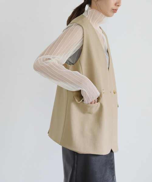 select MOCA（セレクトモカ）の「ノーカラールーズベストセットアップ（セットアップ・レディース・ベージュ/ダークネイビー・SMALL/MEDIUM）」の13枚目の写真