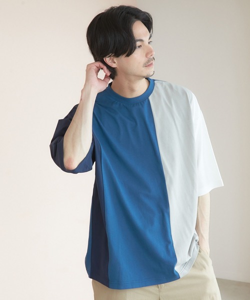 niko and...(ニコアンド)の「アソートカラーブロックTシャツ(Tシャツ/カットソー・メンズ・ブラック/オフホワイト/ブルー/グリーン・MEDIUM/LARGE)」の4枚目の写真