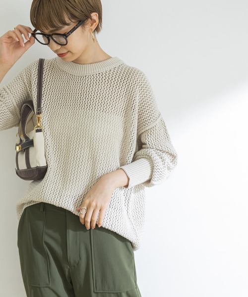 URBAN RESEARCH（アーバンリサーチ）の「メッシュニット（ニット/セーター・レディース・ブラウン/アイボリー/ブルー系その他・FREE）」の4枚目の写真