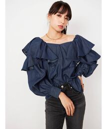 CALNAMUR | デニム風フリルブラウス(シャツ/ブラウス)