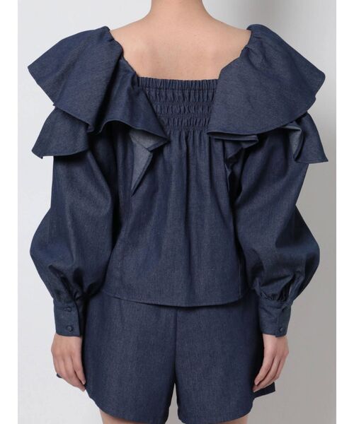 CALNAMUR（カルナムール）の「デニム風フリルブラウス（シャツ/ブラウス・レディース・インディゴブルー/ブラック・FREE）」の10枚目の写真
