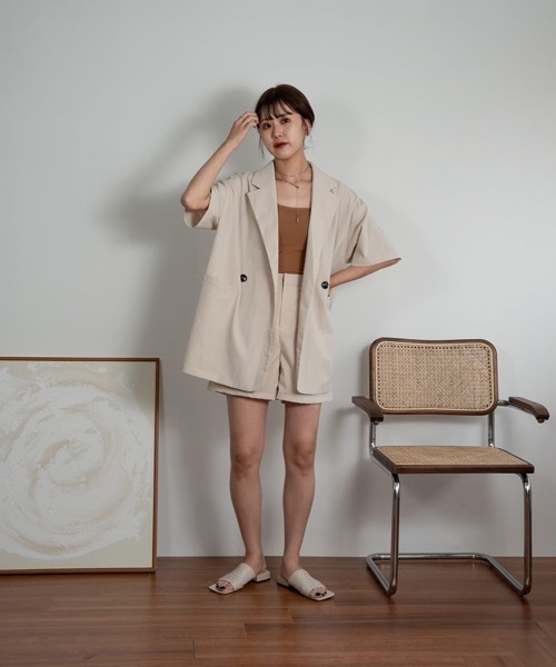 Amiur（エミレ）の「crape material set up（セットアップ・レディース・ベージュ/アイボリー・FREE）」の5枚目の写真