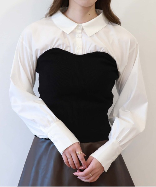 archives - archives ビスチェ付きトップス アルシーヴ archives ラメニットビスチェ×シャツSET （BLK