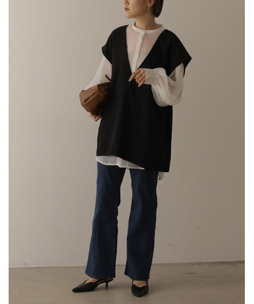 Re:EDIT（リエディ）の「[2022A/W COLLECTION]シアーストライプマオカラーシャツ（シャツ/ブラウス・レディース・ベージュ/ホワイト・LARGE/MEDIUM）」の9枚目の写真