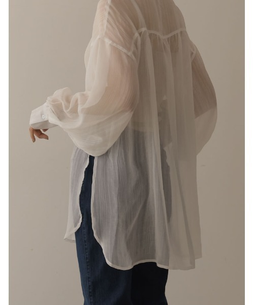 Re:EDIT（リエディ）の「[2022A/W COLLECTION]シアーストライプマオカラーシャツ（シャツ/ブラウス・レディース・ベージュ/ホワイト・LARGE/MEDIUM）」の10枚目の写真