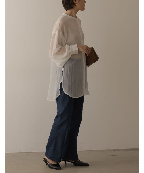 Re:EDIT（リエディ）の「[2022A/W COLLECTION]シアーストライプマオカラーシャツ（シャツ/ブラウス・レディース・ベージュ/ホワイト・LARGE/MEDIUM）」の8枚目の写真
