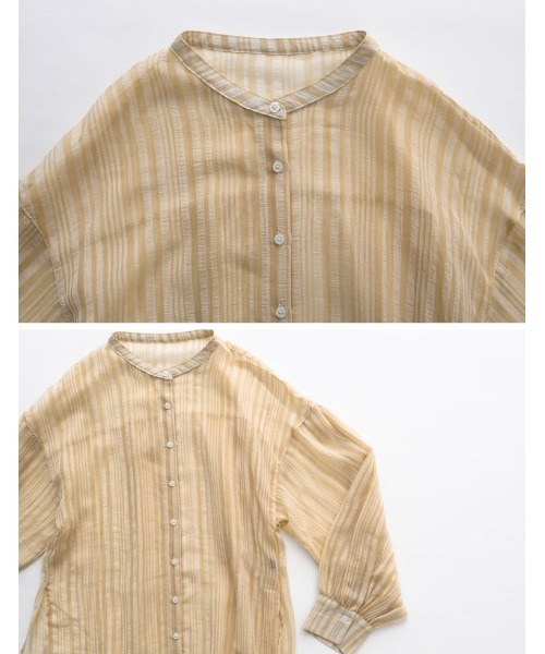 Re:EDIT（リエディ）の「[2022A/W COLLECTION]シアーストライプマオカラーシャツ（シャツ/ブラウス・レディース・ベージュ/ホワイト・LARGE/MEDIUM）」の7枚目の写真