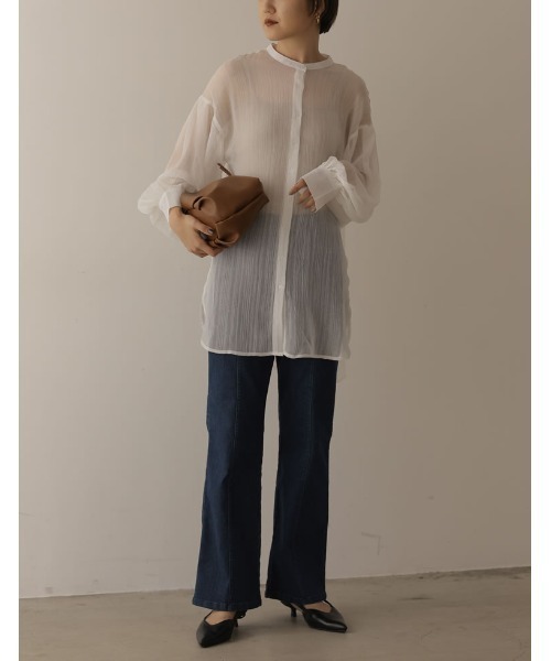 Re:EDIT（リエディ）の「[2022A/W COLLECTION]シアーストライプマオカラーシャツ（シャツ/ブラウス・レディース・ベージュ/ホワイト・LARGE/MEDIUM）」の12枚目の写真