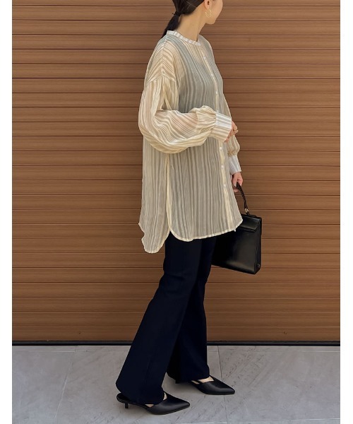 Re:EDIT（リエディ）の「[2022A/W COLLECTION]シアーストライプマオカラーシャツ（シャツ/ブラウス・レディース・ベージュ/ホワイト・LARGE/MEDIUM）」の18枚目の写真