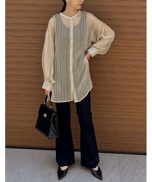 Re:EDIT（リエディ）の「[2022A/W COLLECTION]シアーストライプマオカラーシャツ（シャツ/ブラウス・レディース・ベージュ/ホワイト・LARGE/MEDIUM）」の19枚目の写真